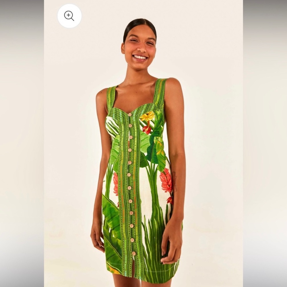 New Farm Rio Fresh Forest Scarf Sweetheart-Neck Minidress S - Picture 2 of 6